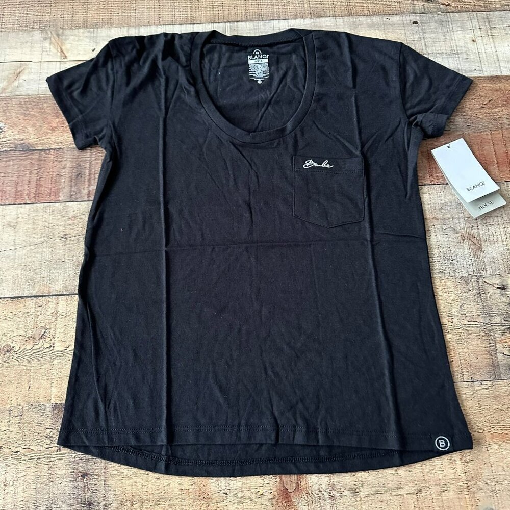 Blanqi short sleeve deep crewneck babe pocket tee in black -XS